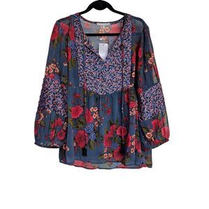 Daniel Rainn Blouse Womens Size XXL Multicolor Floral Bohemian Two Piece Top NWT